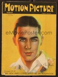 6b098 MOTION PICTURE magazine March 1925 wonderful art portrait of Ben Lyon by M. Paddock!