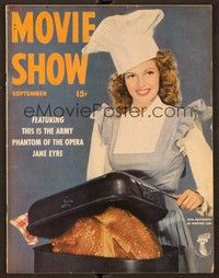 6b125 MOVIE SHOW magazine September 1943 Rita Hayworth as wartime chef cooking turkey!