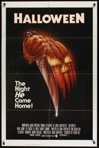 6c394 HALLOWEEN 1sh '78 John Carpenter classic, great Bob Gleason jack-o-lantern art!