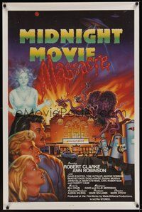 6h336 MIDNIGHT MOVIE MASSACRE 1sh '88 wacky sci-fi monster artwork by Andrews!