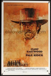 6h381 PALE RIDER 1sh '85 great artwork of cowboy Clint Eastwood by C. Michael Dudash!