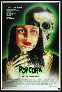 6h398 POPCORN 1sh '91 really cool wild Joann horror art, buy a bag, go home in a box!