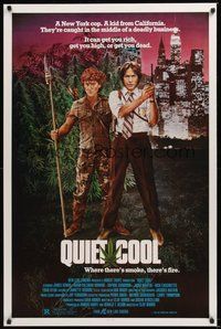 6h410 QUIET COOL 1sh '86 James Remar, great art of cast in field of marijuana & NYC skyline!