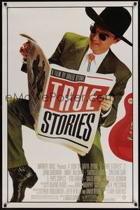 6h530 TRUE STORIES style B 1sh '86 giant image of star & director David Byrne reading newspaper!