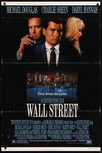 6h546 WALL STREET 1sh '87 Michael Douglas, Charlie Sheen, Daryl Hannah, Oliver Stone!