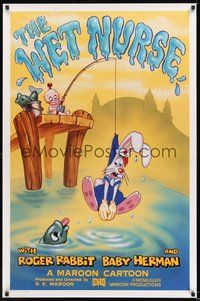 6h549 WET NURSE Kilian 1sh '88 Baby Herman goes fishing w/Roger Rabbit as the bait!