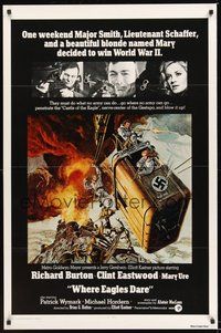 6h552 WHERE EAGLES DARE 1sh R73 Clint Eastwood, Richard Burton, art by Frank McCarthy!