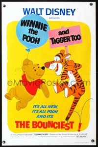 6h560 WINNIE THE POOH & TIGGER TOO 1sh '74 Walt Disney, characters created by A.A. Milne!