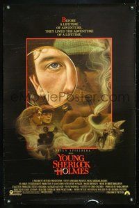 6h571 YOUNG SHERLOCK HOLMES 1sh '85 Steven Spielberg, Nicholas Rowe, really cool detective art!