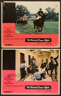 6j979 THOMAS CROWN AFFAIR 2 LCs '68 cool image of horse jockey Steve McQueen!