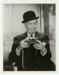 6m367 MAURICE CHEVALIER 8x10 still '57 smiling portrait holding camera from Love in the Afternoon!