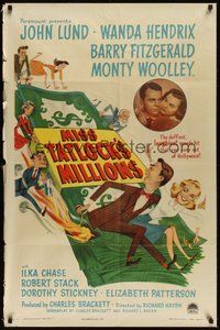 6p592 MISS TATLOCK'S MILLIONS style A 1sh '48 John Lund, Wanda Hendrix, great wacky artwork!