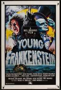 6p992 YOUNG FRANKENSTEIN style B 1sh '74 Mel Brooks, art of Gene Wilder, Peter Boyle & Feldman!