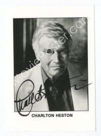 6s271 CHARLTON HESTON signed 3.5x5 REPRO photo '90s the beloved actor with silver hair!