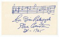 6s115 ELMER BERNSTEIN signed index card '65 he drew some bars of music above his name!