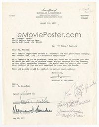 6s106 FORREST TUCKER signed letter of agreement '77 also signed by Berry, Storch & Hampton, F Troop!