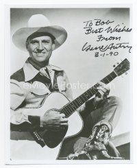 6s292 GENE AUTRY signed 8x10 REPRO still '90 close up of the singing cowboy playing guitar!