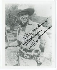 6s299 GUY MADISON signed 8x10 REPRO still '90 waist-high portrait smiling in full cowboy gear!