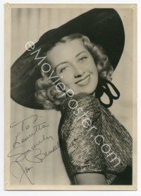 6s172 JOAN BLONDELL signed deluxe 5x7 still '30s smiling waist-high portrait in cool hat!