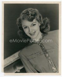 6s189 LANA TURNER signed deluxe 8x10 still '40s youthful smiling portrait wearing cool dress!
