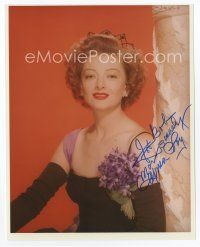 6s348 MYRNA LOY signed color 8x10 REPRO still '90s with flowers on her dress & cool tiara!