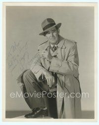 6s219 ROD CAMERON signed deluxe 8x10 still '40s the tough guy actor smoking in a trenchcoat!