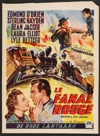 6t649 DENVER & RIO GRANDE Belgian '52 Edmond O'Brien, Sterling Hayden, Wik art of train wreck!