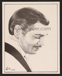 6z546 CLARK GABLE art print '87 great pencil drawing of Gable's profile!