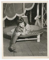 7f286 JOAN CRAWFORD 8x10 still '36 lounging on her patio at home w/ her dachshund dog Pupchen!