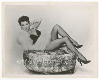 7f329 LANA TURNER 8x10 still '40s brunette laying on ottoman in sexy showgirl outfit!