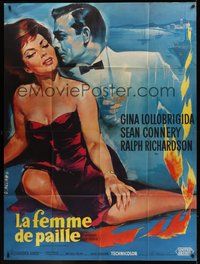 7h613 WOMAN OF STRAW French 1p '64 art of Sean Connery & super sexy Gina Lollbrigida by Allard!