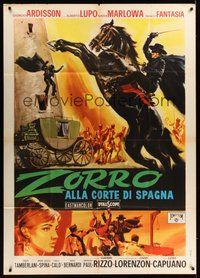 7h164 ZORRO IN THE COURT OF SPAIN Italian 1p '62 action art of masked hero on rearing horse!