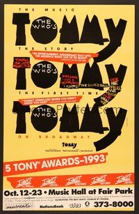 7h359 WHO'S TOMMY stage play WC '93 the music, the story, the first time on Broadway!