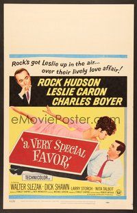 7h355 VERY SPECIAL FAVOR WC '65 Charles Boyer, Rock Hudson tries to unwind sexy Leslie Caron!