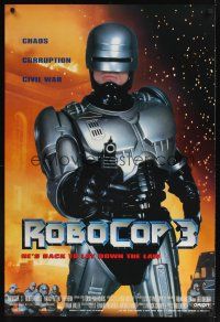 7x536 ROBOCOP 3 int'l DS 1sh '93 great close up of cyborg cop Robert Burke pointing gun!