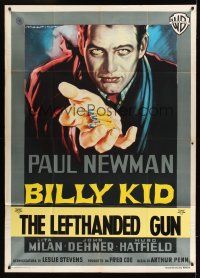 8c283 LEFT HANDED GUN Italian 1p '58 art of Paul Newman as Billy the Kid by Martinati!