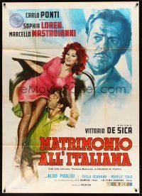 8c294 MARRIAGE ITALIAN STYLE Italian 1p '64 de Sica, art of sexy Loren & Mastroianni by Crovato!