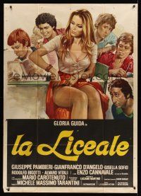 8c333 TEASERS Italian 1p '75 La Liceale, art of teen boys staring at sexy babe by Renato Casaro!