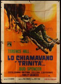 8c230 THEY CALL ME TRINITY Italian 2p '70 cool Casaro artwork of napping Terence Hill!