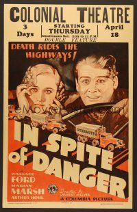 8c426 IN SPITE OF DANGER WC '35 great art of Ford & Marsh behind the wheel of a dynamite truck!