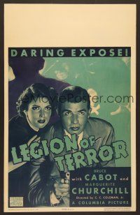 8c441 LEGION OF TERROR WC '36 masked hoodlum with gun behind Bruce Cabot & Marguerite Churchill!