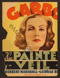 8c465 PAINTED VEIL WC '34 great different headshot artwork of pretty Greta Garbo!