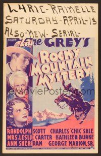 8c480 ROCKY MOUNTAIN MYSTERY WC '35 Zane Grey, art of Randolph Scott, Ann Sheridan & Chic Sale!