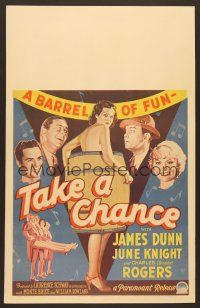 8c501 TAKE A CHANCE WC '33 art of James Dunn & Buddy Rogers + sexy naked girl in barrel!