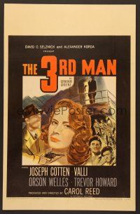 8c505 THIRD MAN WC '49 art of Orson Welles in doorway, plus Cotten & Valli, classic film noir!