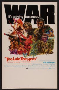 8c508 TOO LATE THE HERO WC '70 Robert Aldrich, cool art of Michael Caine & Cliff Robertson in WWII!