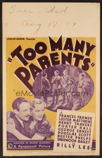 8c509 TOO MANY PARENTS WC '36 beautiful young Frances Farmer, kids in military school!