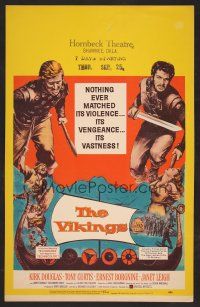 8c514 VIKINGS WC '58 art of Kirk Douglas, Tony Curtis & sexy Janet Leigh on long ship!