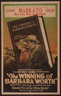 8c522 WINNING OF BARBARA WORTH WC '26 art of Ronald Colman & Vilma Banky on book jacket!