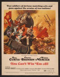 8c526 YOU CAN'T WIN 'EM ALL WC '70 action art of Tony Curtis, Charles Bronson, & Michele Mercier!